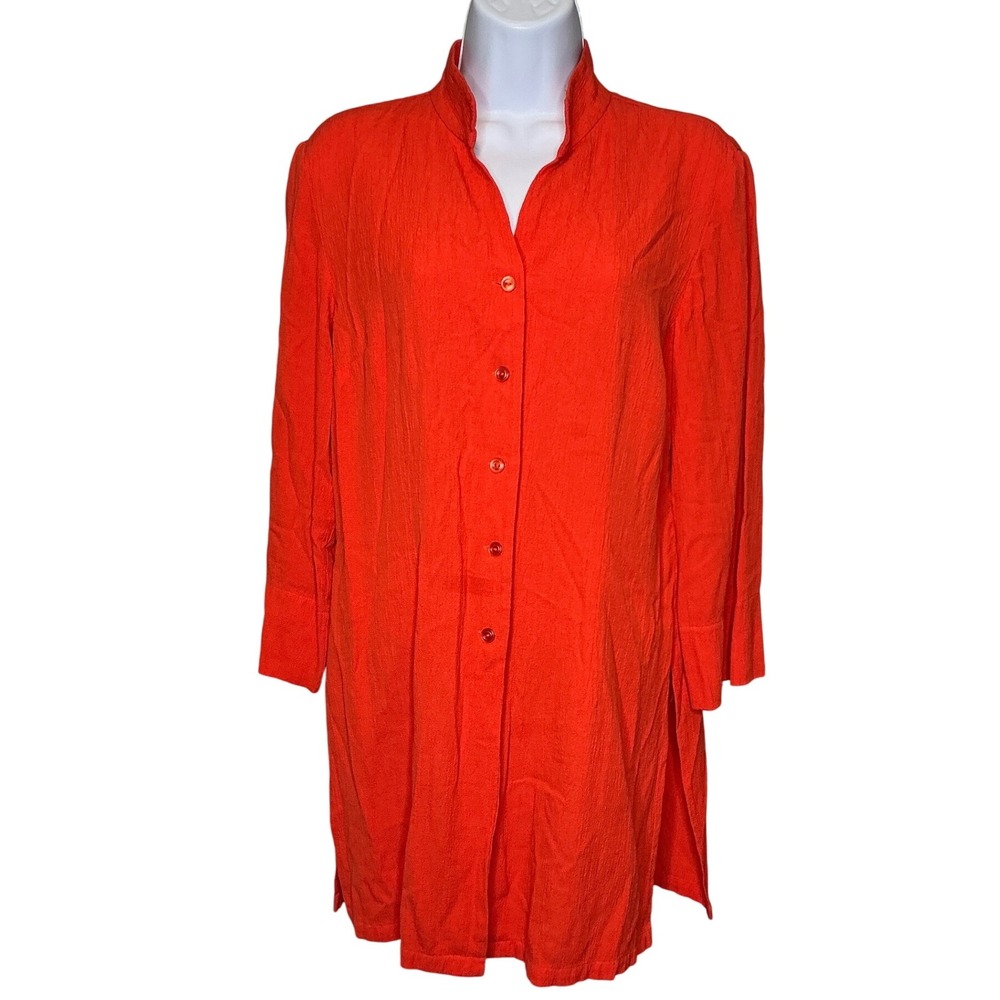 Coldwater Creek Womens Tunic Top Sz S Band‎ Collar Orange Textured Boho Artsy